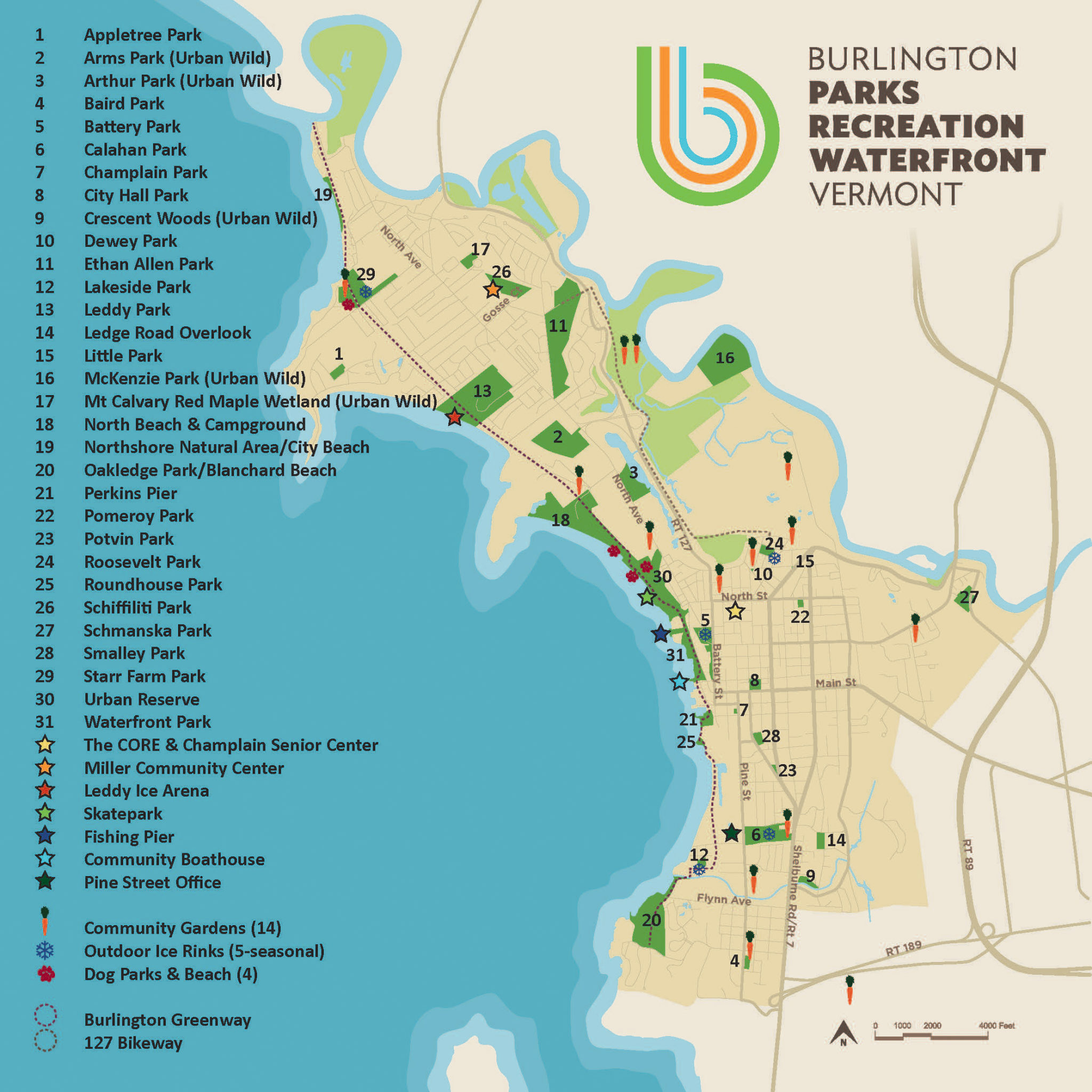 Burlington, Vermont parks system map