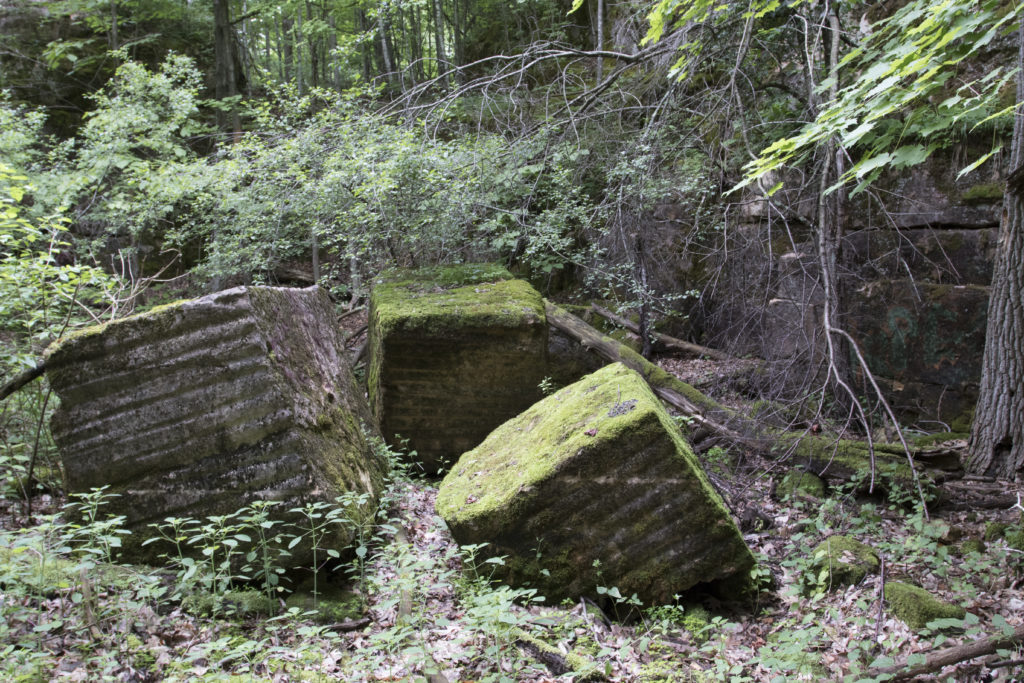 Excavated blocks left in abandoned dolostone “marble” quarry. Photo: Sean Beckett