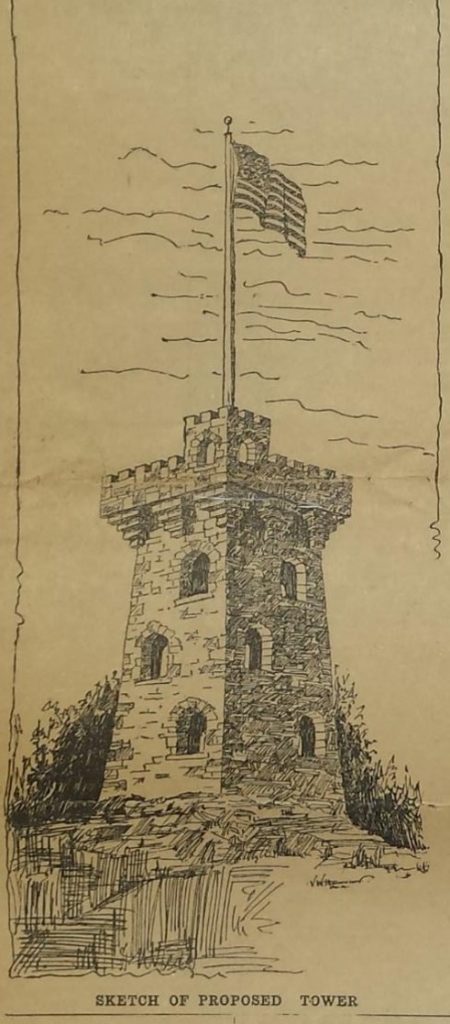 Sketch of proposed tower featured in Burlington Free Press in 1904. Courtesy of Special Collections, UVM Libraries.