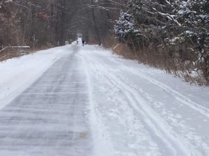 Photo showing Burlington Greenway bike path with a cleared lane on left and snowy conditions on right